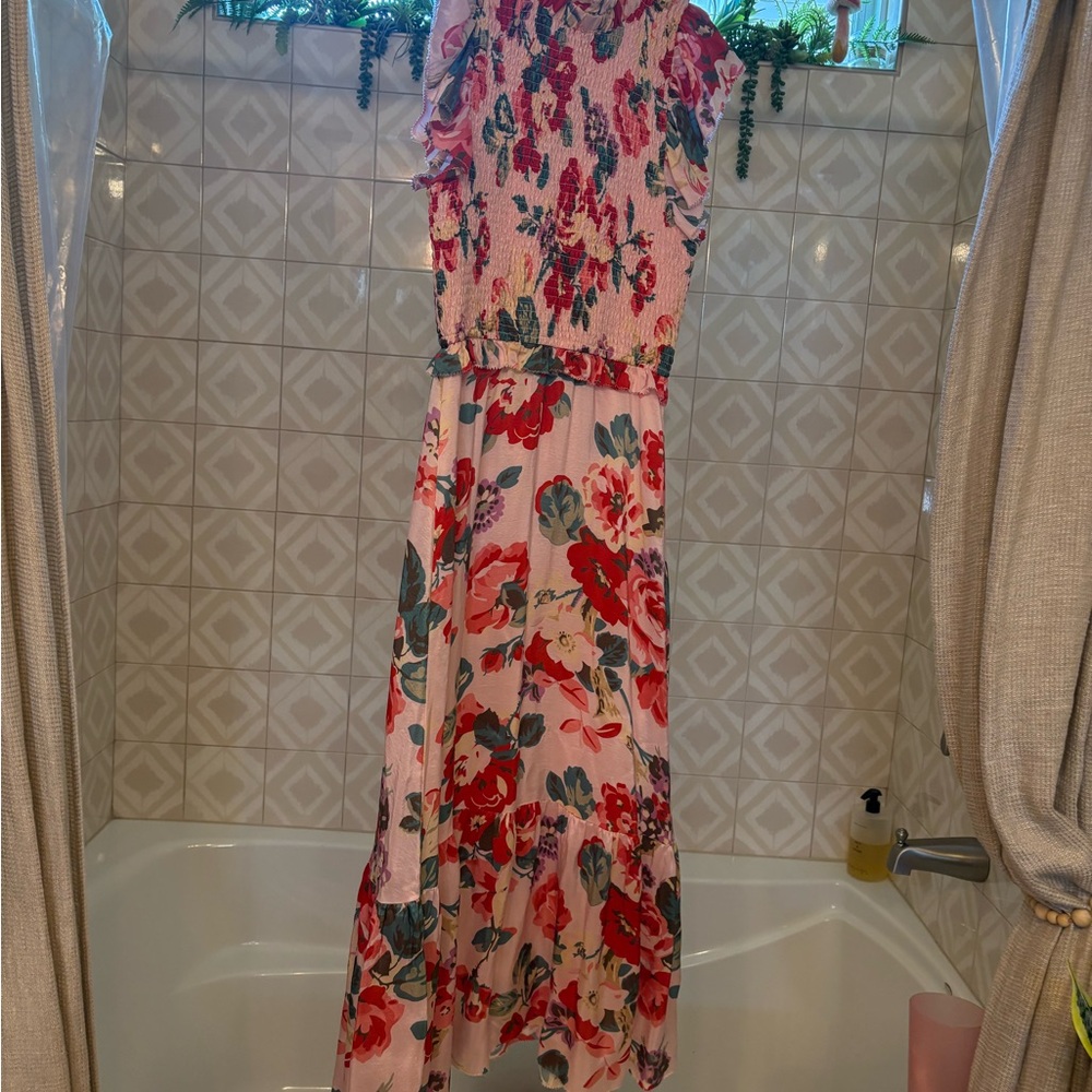 Sea New York Pink and Red Floral Smocked Dress